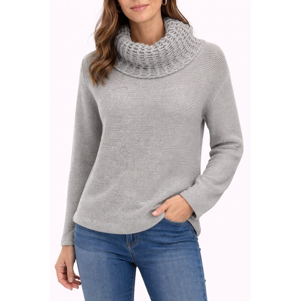 EILEEN FISHER Wool Mohair Gray Cowl Neck Sweater Chunky Knit Cozy Minimalist XL